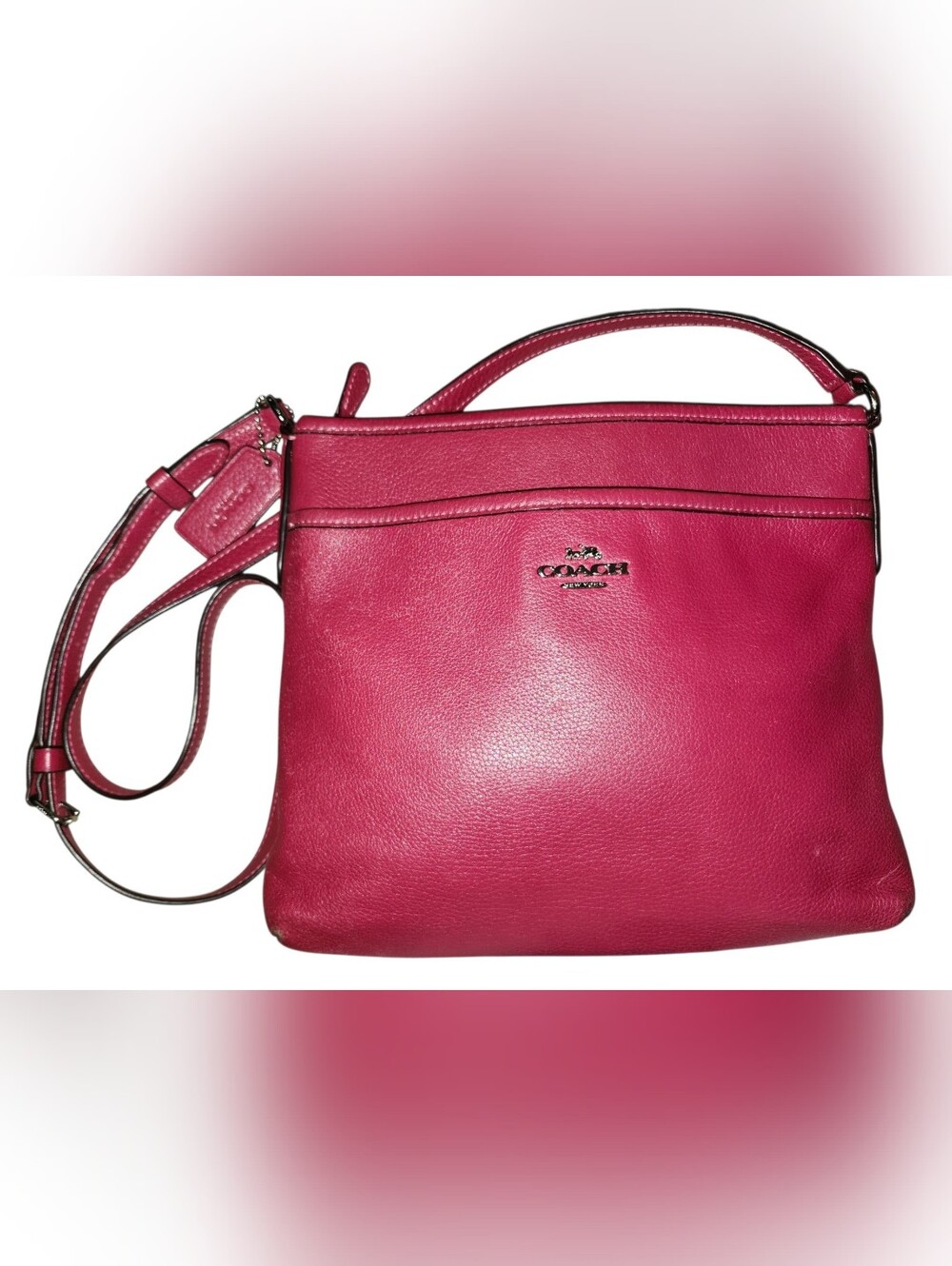 Coach EUC Pebbled Leather File Crossbody Bag Vibrant Fuchsia/Raspberry Pink - Picture 2 of 7